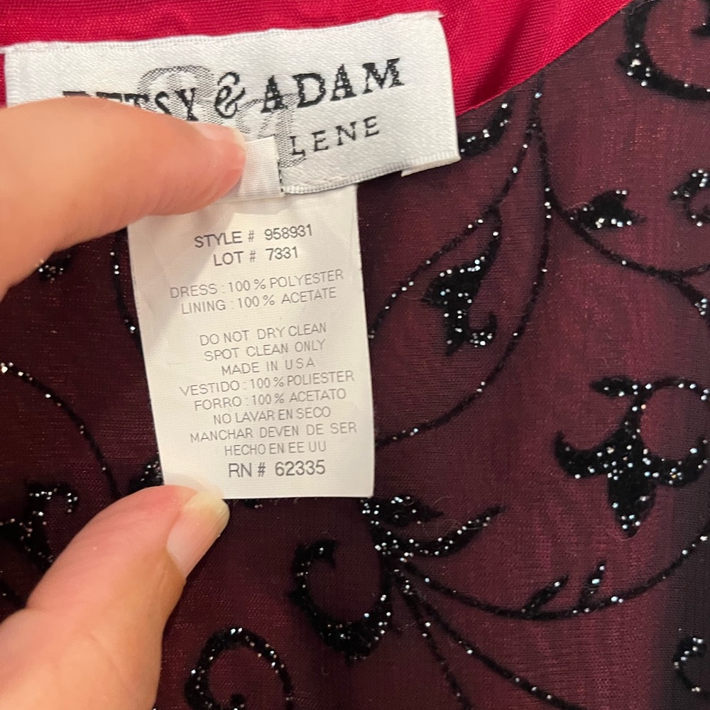 NWT Betsy & Adam Y2K sheer velvet burnout floral burgundy glittery formal dress - Picture 7 of 13